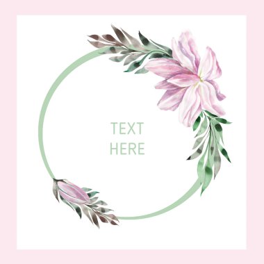 Pembe zambak çiçeğiyle süslemeli suluboya elementi