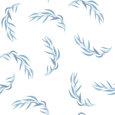 Mavi dallı kusursuz desenli suluboya kağıt üzerinde, desenli,