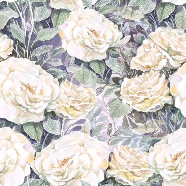 Nahtloses Muster Mit Weißen Rosen Aquarell Auf Papier Textiler Hintergrund Stockbild