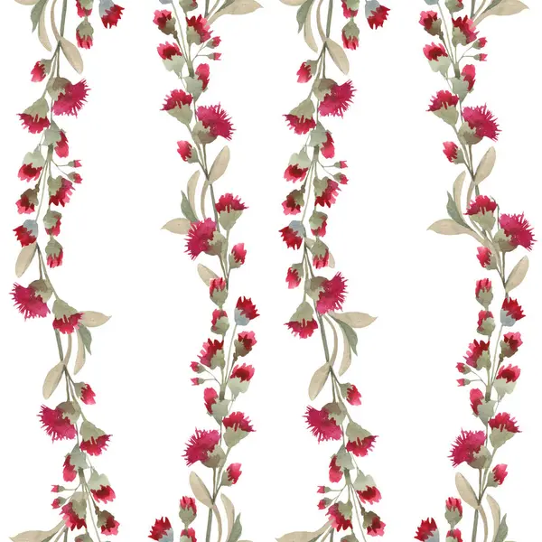 Hintergrund Nahtloses Muster Mit Zweigen Rote Blüten Chrysanthemenknospen Stockfoto