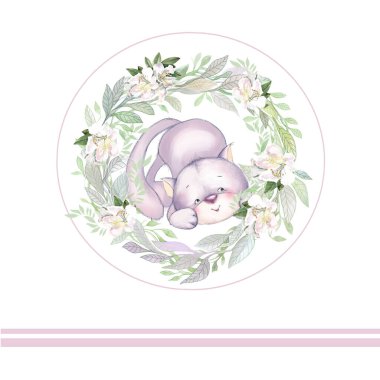 Bebek hediye kartı ve güzel bir kedi.