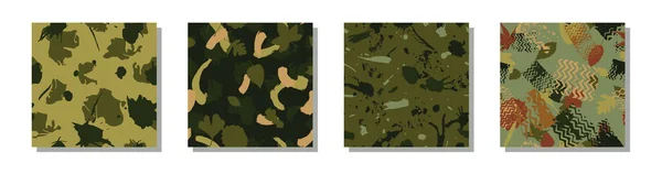 时尚的迷彩风格抽象无缝重复模式集 矢量图解 可打印的 秋天的军事图案收集与手绘污迹 — 图库矢量图片