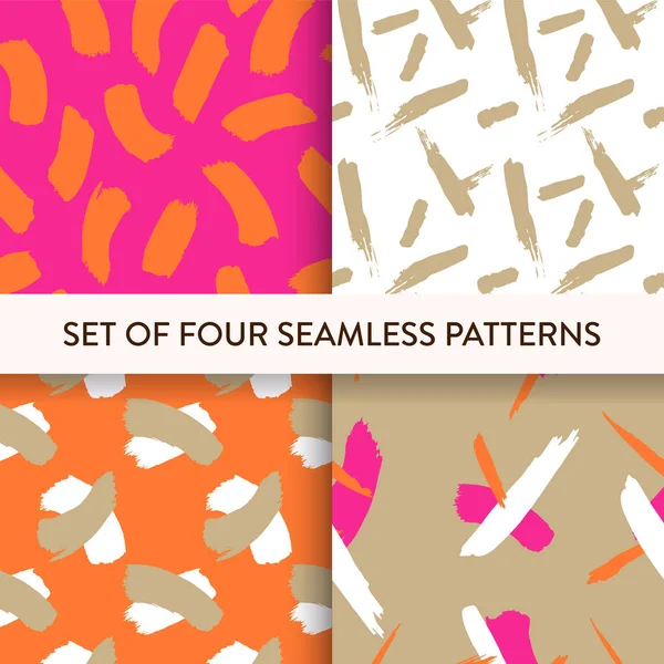 Colorful Repeat Seamless Pattern Set Hand Drawn Brushstrokes Vector Illustration — Stock Vector
