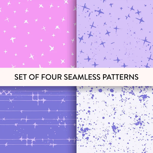 Stars Dots Line Seamless Repeat Pattern Set Vector Illustration Pattern — Stock Vector