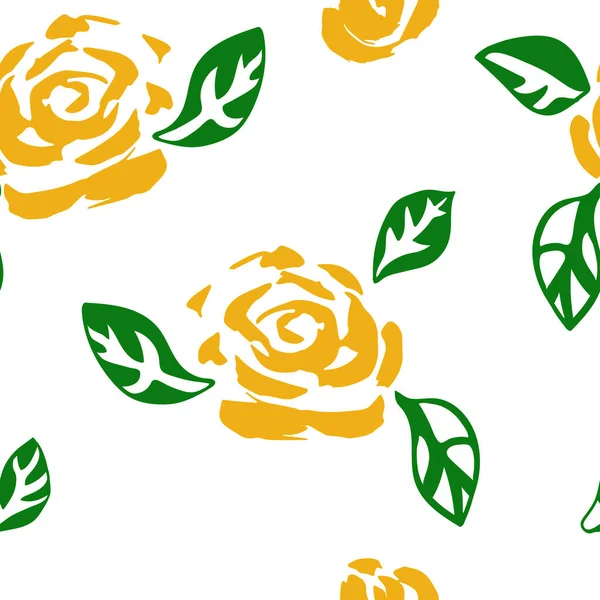 Gelbe Rosen Auf Weißem Hintergrund Mit Nahtlosem Muster Vektorillustration Muster — Stockvektor