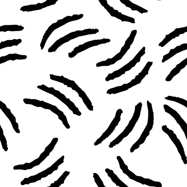 Gebogen Penseel Naadloos Herhaling Patroon Zwart Wit Vector Illustratie Patroon — Stockvector