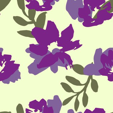 Moda soyut mor çiçekli, dikişsiz desen. Vektör çizimi. Baskı, duvar kağıdı, hediye paketi, tekstil, moda, ambalaj, kapak, ambalaj kağıdı.