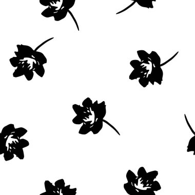 Siyah ve beyaz, soyut, dikişsiz çiçek deseni. Vektör çizimi. Baskı, duvar kağıdı, hediye paketi, tekstil, moda, ambalaj, kapak, ambalaj kağıdı.
