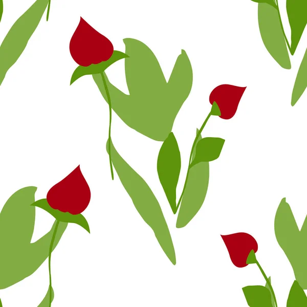 Bud Flor Vermelha Folhas Galho Sem Costura Padrão Ilustração Vetorial — Vetor de Stock