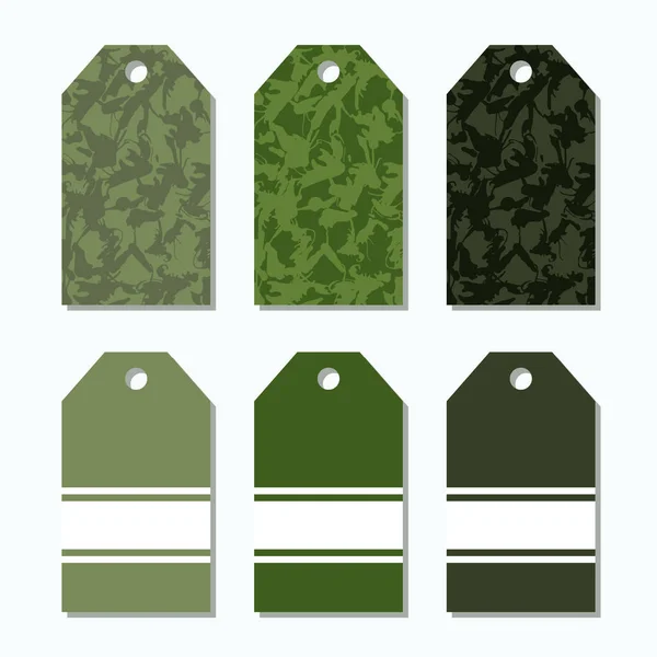 Tag Set Abstract Pattern Grey Green Vector Illustration Printable Camouflage — Stock Vector