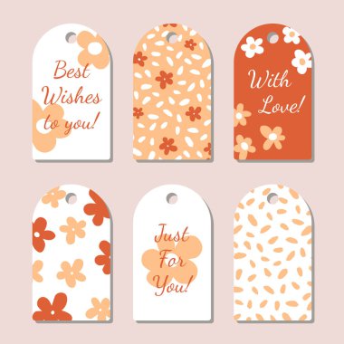 Küçük çiçekli güzel bir etiket, parmak izi için bir leke. Vektör illüstrasyonu. 