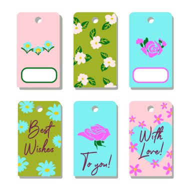 Üzerinde çiçek ve güller olan harika bir etiket. Vektör illüstrasyonu. 