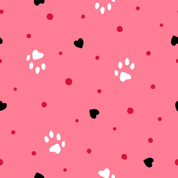 Animal Footprint Polka Heart Seamless Pattern Vector Illustration — Stock Vector