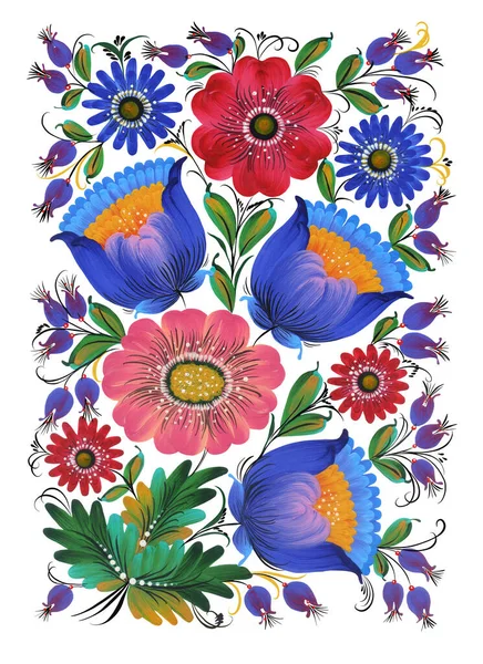 Ethnic flowers folk art. Ukrainian flowers folk art print design