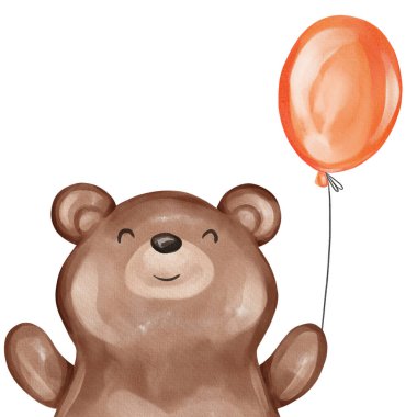 Cute teddy bear with balloon. Hand drawn nursery illustration