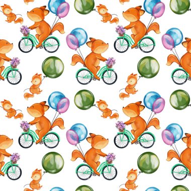 Güzel tilki kusursuz desen. Suluboya tekstil hayvanları kusursuz desen koleksiyonu