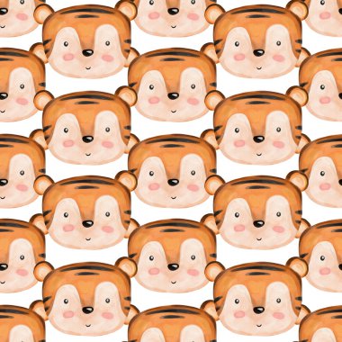 Güzel kaplan pürüzsüz deseni. Suluboya tekstil hayvanları kusursuz desen koleksiyonu