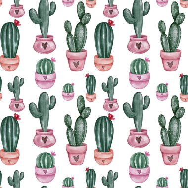Güzel kaktüs dikişsiz desen. Suluboya tekstil çiçek desensiz desen koleksiyonu