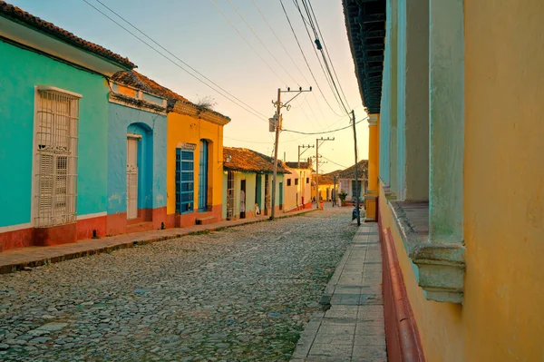 Οδός Στην Τουριστική Πόλη Του Τρινιντάντ Ηλιοβασίλεμα Κούβα — Φωτογραφία Αρχείου