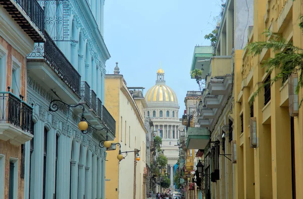 Capitolio Final Una Calle Barrio Habana Vieja Habana Cuba — Foto de Stock