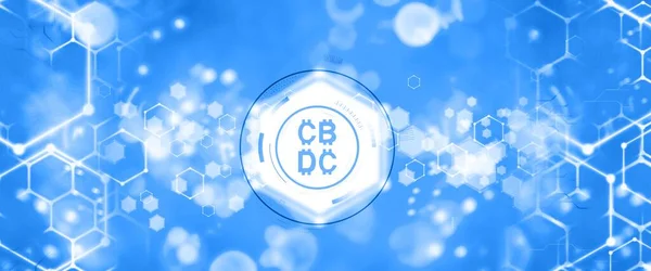 Central Bank Digital Currency Icon Blue Hexagon Citcuit Technology Background — Stock Photo, Image