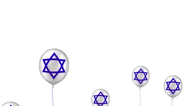 Israels Onafhankelijkheidsdag Witte Ballen Met Ster Van David Zweven Lucht — Stockvideo