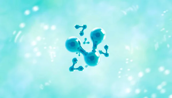 Трендированная Модель Синего Атома Голубой Жидкости Воздушном Пузыре Прозрачные Пузырьки — стоковое фото