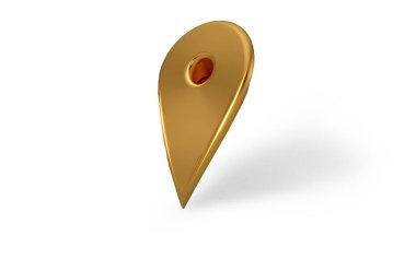  Parlak altın renkli jeo etiket 3D çizim. Harita beyaz arka planda metalik izler bırakıyor. - Evet. Yüksek kalite 3d illüstrasyon