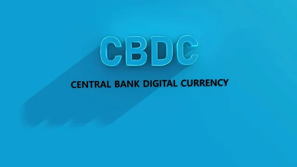 3d illustration CBDC name letters extrude on blue background. Advertising banner with central bank digital currency. Futuristic landing page screen with business technology, financial, blockchain