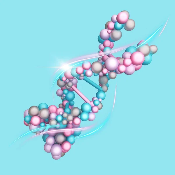 3d illustration DNA made from bubbles in pink and blue tones. Woman anti aging concept. Advertising rejuvenation, cosmetology, biological additives, stem cell storage and the birth of a new life. High