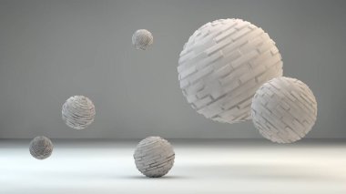 Abstract background with floating sphere from bricks. White abstract background.3d rendering wallpaper.High quality 3d illustration