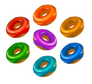 Rainbow 3d Illustration donuts isolated on white background. Colorful donuts . High quality 3d illustration
