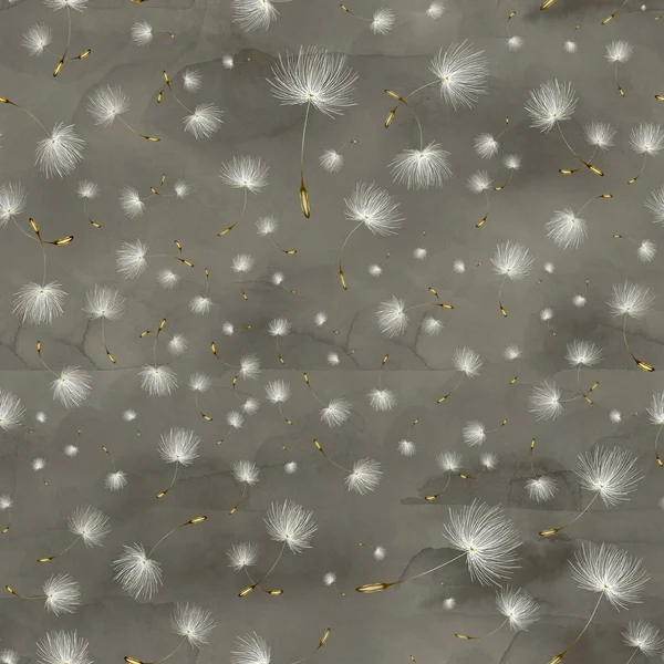 Візерунок Реалістичною Кульбабою Намальованою Акварелі Пастелі Безшовні Насіння Кульбаби Здувається — стокове фото