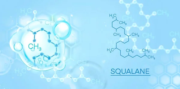 Illustration Squalane Molecule Hexagon Background Beauty Advertising Banner Blue Tones — Stock Photo, Image