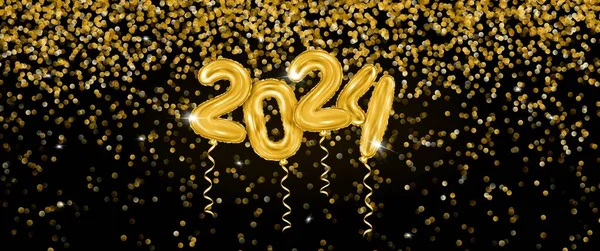 2024 Реалістичний Золотий Foil Balloons Confetti Gold Background Luxury Black — стокове фото