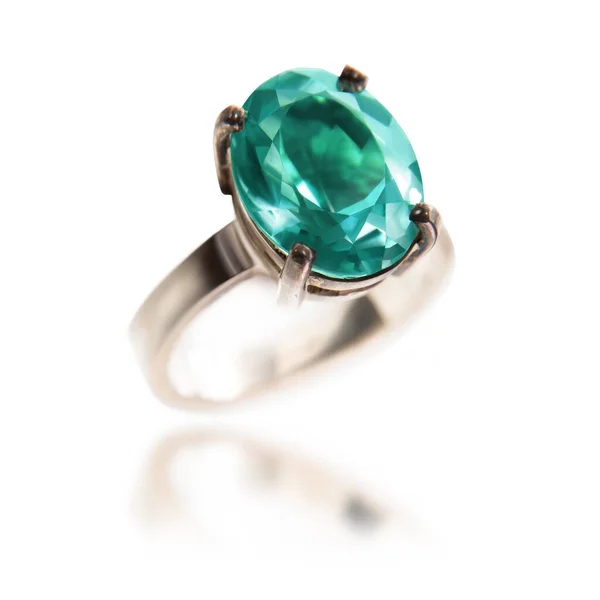 Ring Big Blue Topaz Jewellery Woman High Quality Photo — Stock Photo, Image