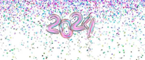 2024 3D写实主义全息图 白色背景的紫罗兰色色彩的弗赖特气球 献上圣诞佳节和2024年贺岁贺卡横幅 — 图库照片