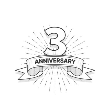 Üçüncü yıl dönümü. Kutlama etkinliği, düğün, tebrik kartı ve davetiye için el yazısı tarzında logotype tarzı. Vektör illüstrasyonu