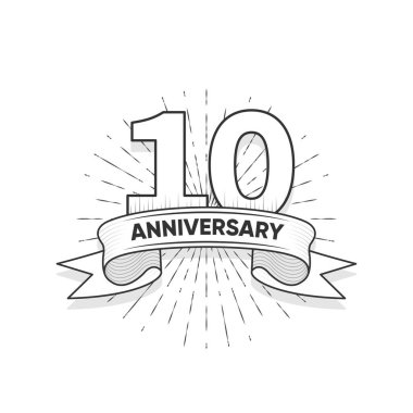 10. Yıldönümü. Kutlama etkinliği, düğün, tebrik kartı ve davetiye için el yazısı tarzında logotype tarzı. Vektör illüstrasyonu
