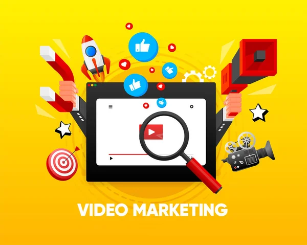 Video Marknadsföring Banner Koncept Annonserar Webinarikonen Tjäna Pengar Video Med — Stock vektor