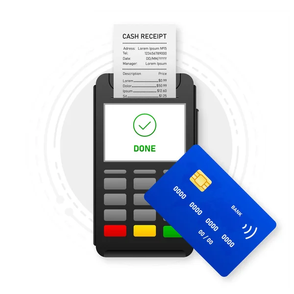 Pagamento Por Cartão Crédito Usando Terminal Pagamento Aprovado Cartão Nfc — Vetor de Stock