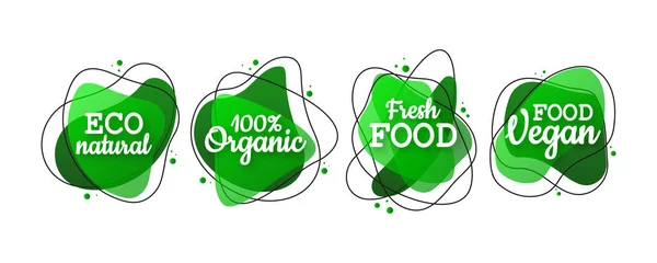 Alimentos Naturales Orgánicos Bio Etiquetas Ecológicas Formas Sobre Fondo Blanco — Vector de stock