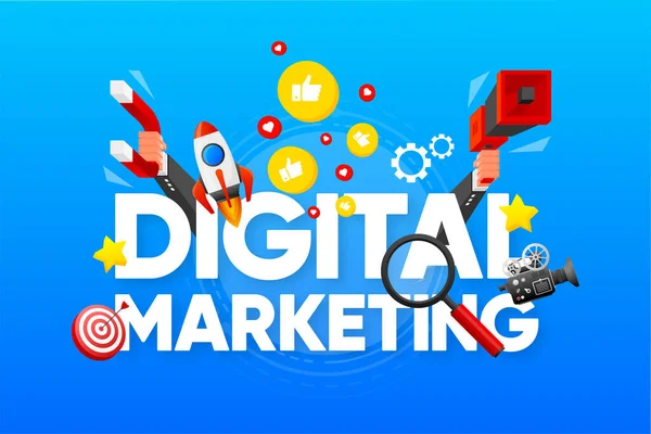 Marketing Digital Gráfico Com Palavras Chave Objetos Sfere Marketing Ilustração — Vetor de Stock