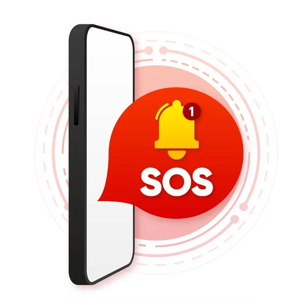 携帯電話でSos通知 画面デバイス上のSosリマインダー ベクターイラスト — ストックベクタ