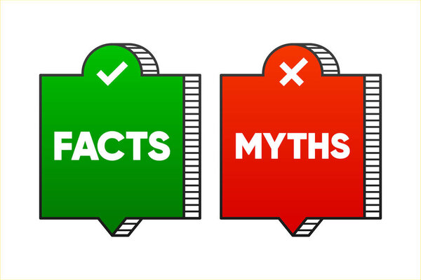 Thin linear geometry speech banner with facts and myths. Concept of thorough fact checking or easy compare evidence. Vector illustration