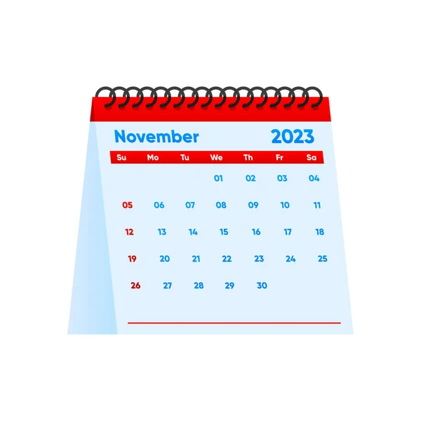Ημερολόγιο Νοεμβρίου 2023 Έτος Απλό Ελάχιστο Σχεδιασμό Ημερολόγιο Επιφάνειας Εργασίας — Διανυσματικό Αρχείο