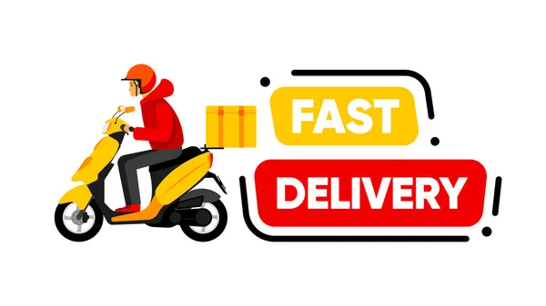 Fast Delivery Banner Scooter Man Delivering Order Delivery Concept Vector — Stock Vector