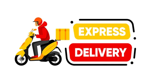 Express Delivery Banner Scooter Man Delivering Order Delivery Concept Vector — Stock Vector