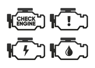 Check Engine car icon collection. Car control panel interface. Vector illustration