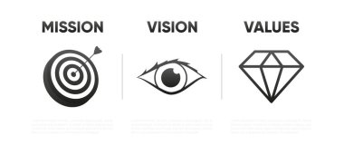 Mission, Vision and company Values. Modern flat design. Target business concept. Mission symbol. Business Presentation. Vector illustration